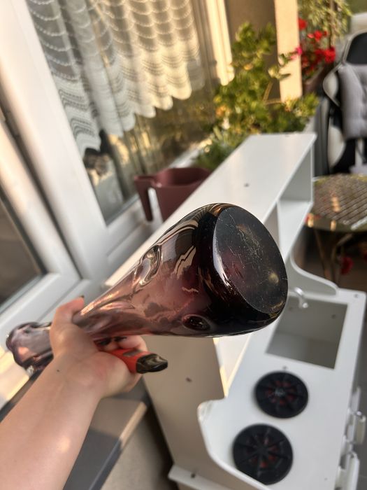Fioletowy wazon szklany sękacz vinatge PRL
