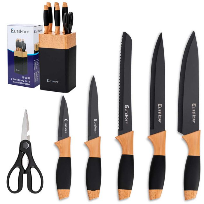 Zestaw Noży Kuchennych W Stojaku Z Ostrzałką E-6266