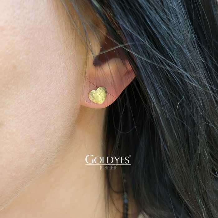 Złote kolczyki serca złoto matowe szczotkowane próby złota 585