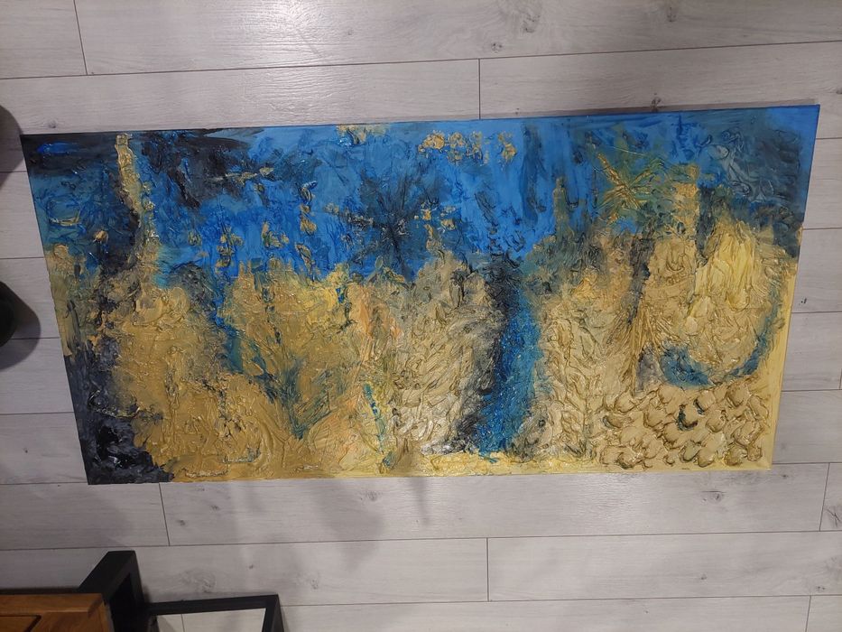 Obraz abstrakcja złoto niebieski