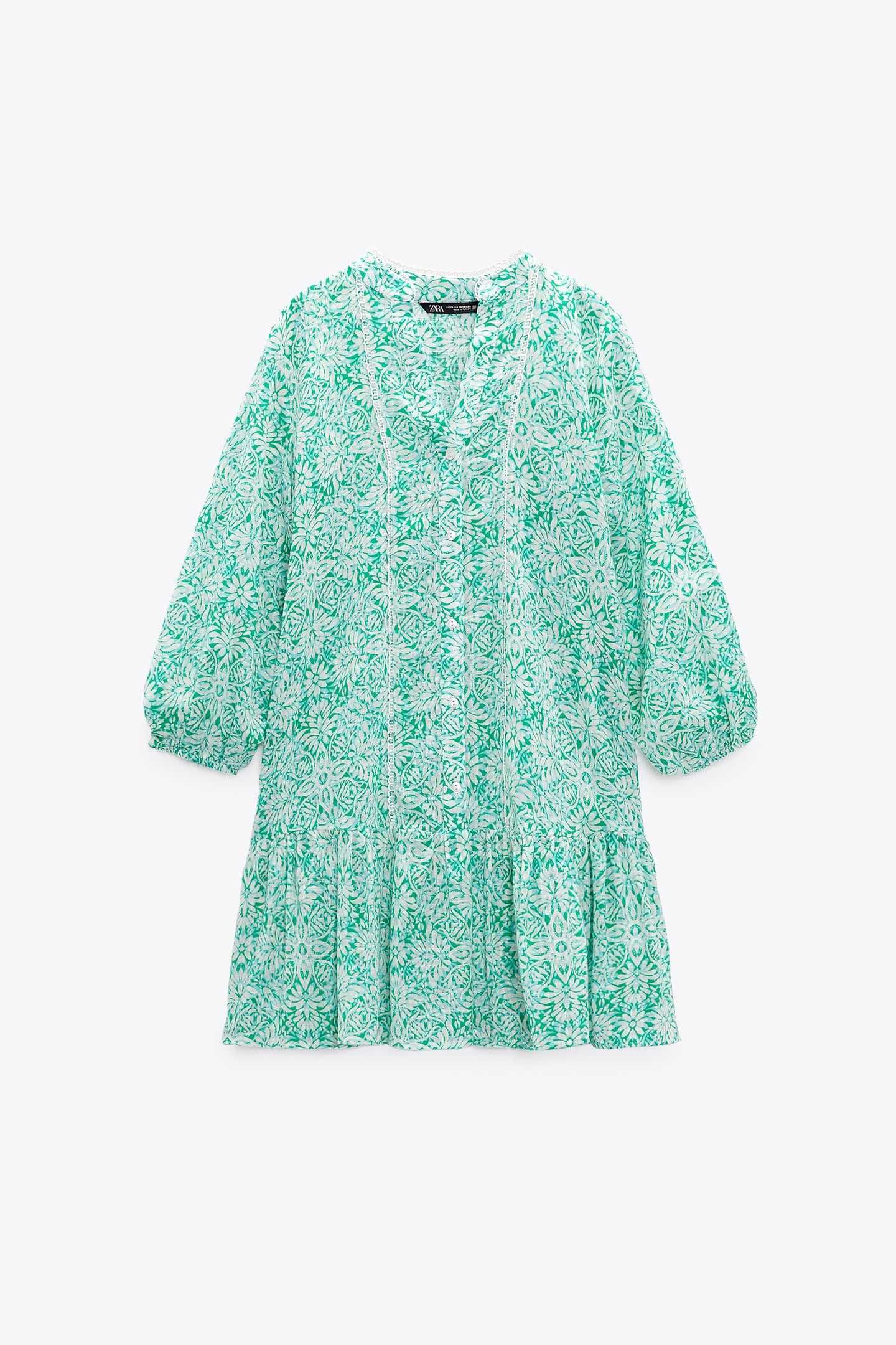 NOWA 38 M ZARA sukienka 100% bawełna miętowa zielona print boho print