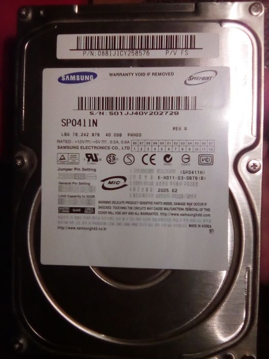Винчестер "Samsung" 7200rpm., HDD 40.0 Gb