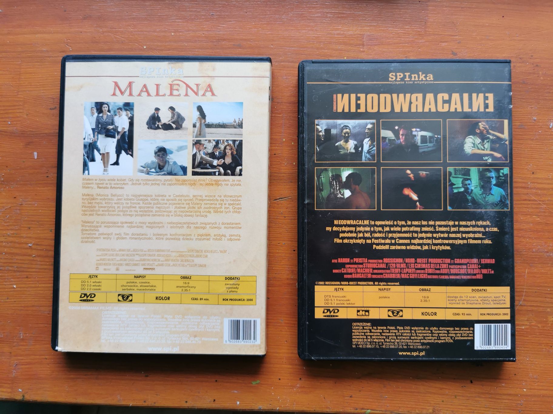 2 filmy DVD z Monicą Belucci: "Malena" i "Nieodwracalne"