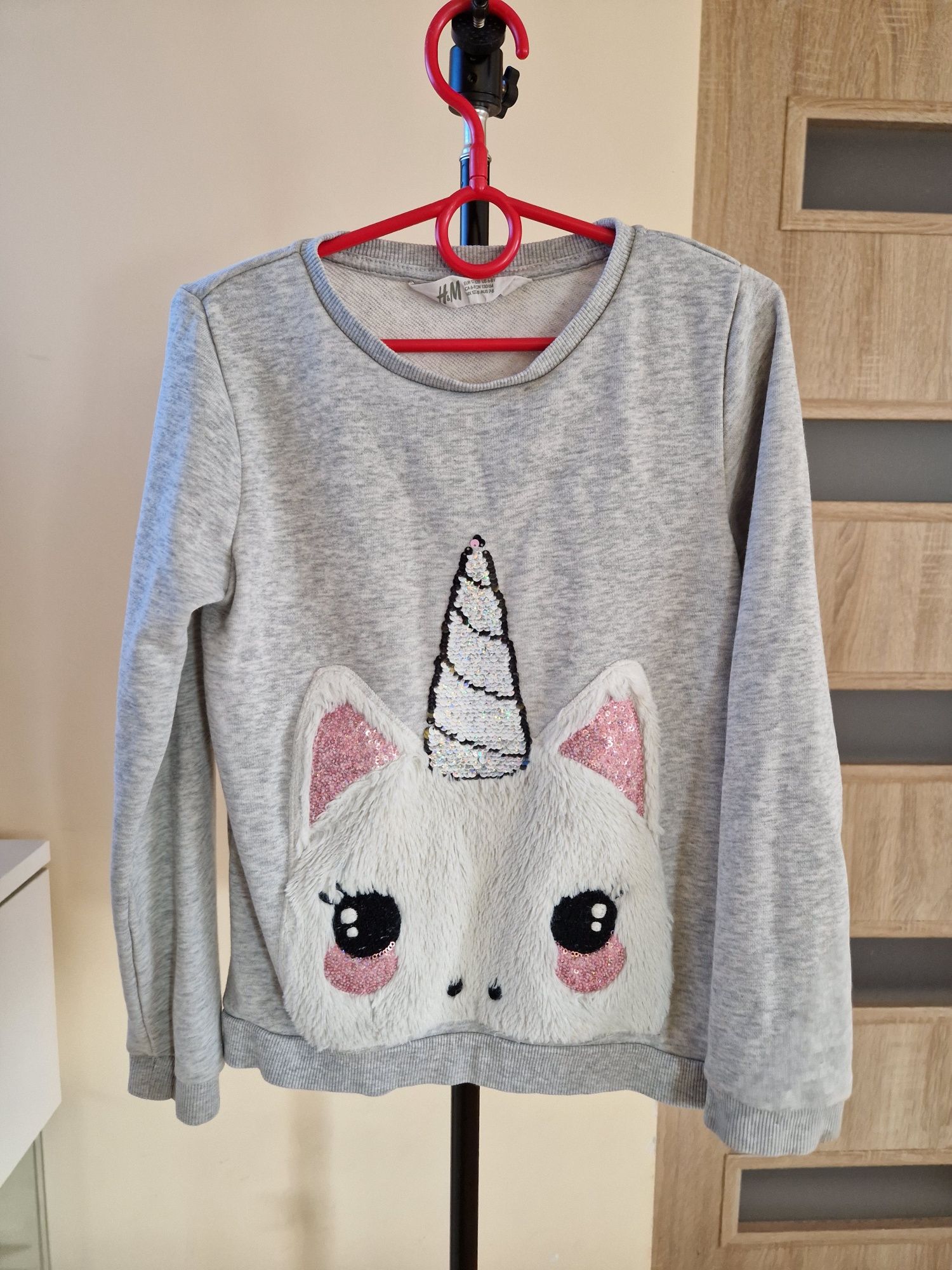 Bluza szara z jednorożcem H&M roz. 122/128