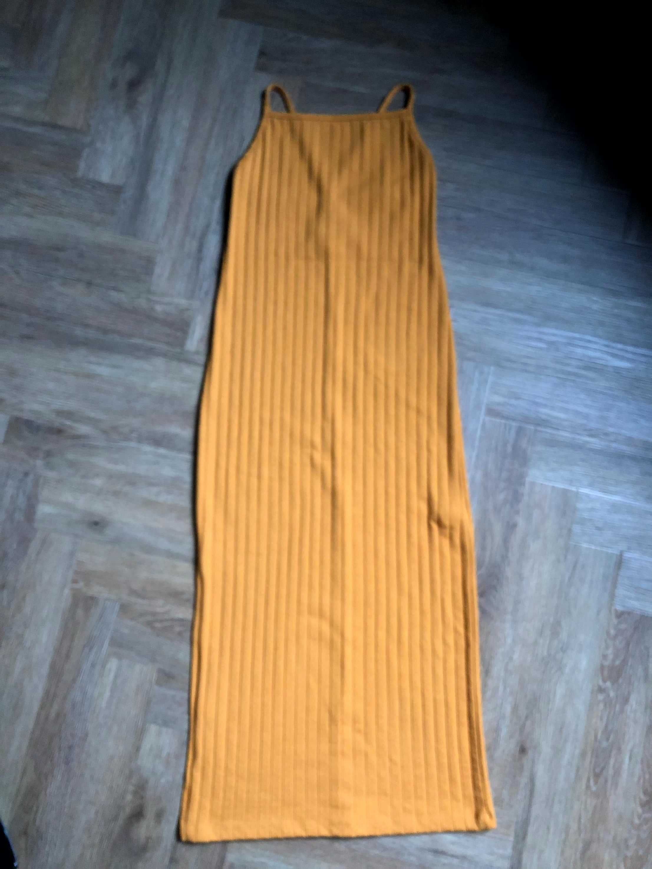 Bershka pomarańczowa obcisła sukienka w prążki ramiączka XS 34 st. BDB