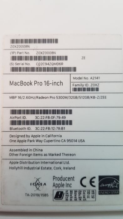 MacBook Pro 16 A2141 32GB/512GB