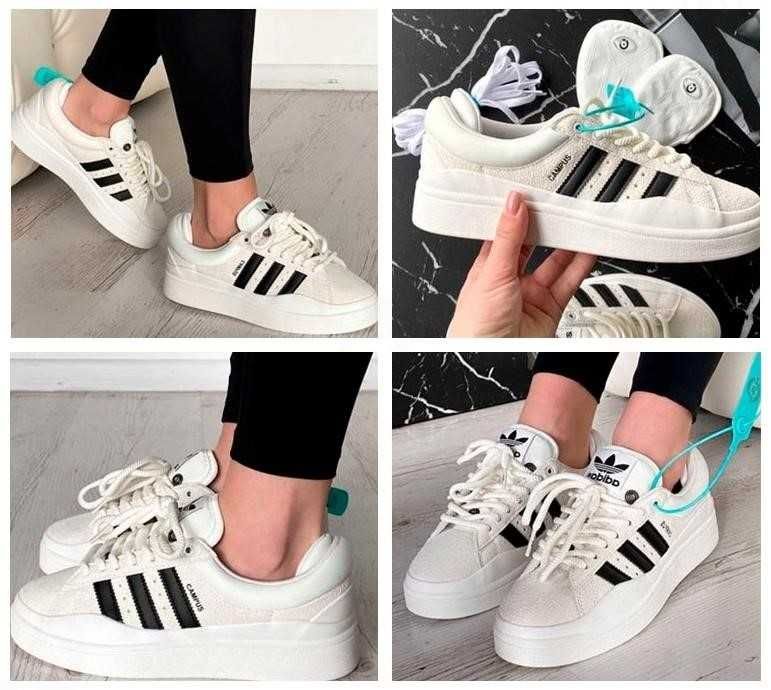 Женские кроссовки Adidas Campus x Bad Bunny White Black 36-40адидас