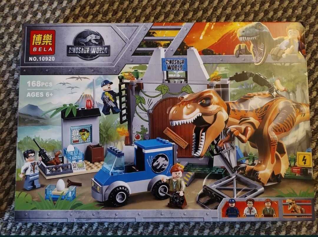 Zestaw klockow JURASIC Park klocki+duzy dinozaur 168 elementów