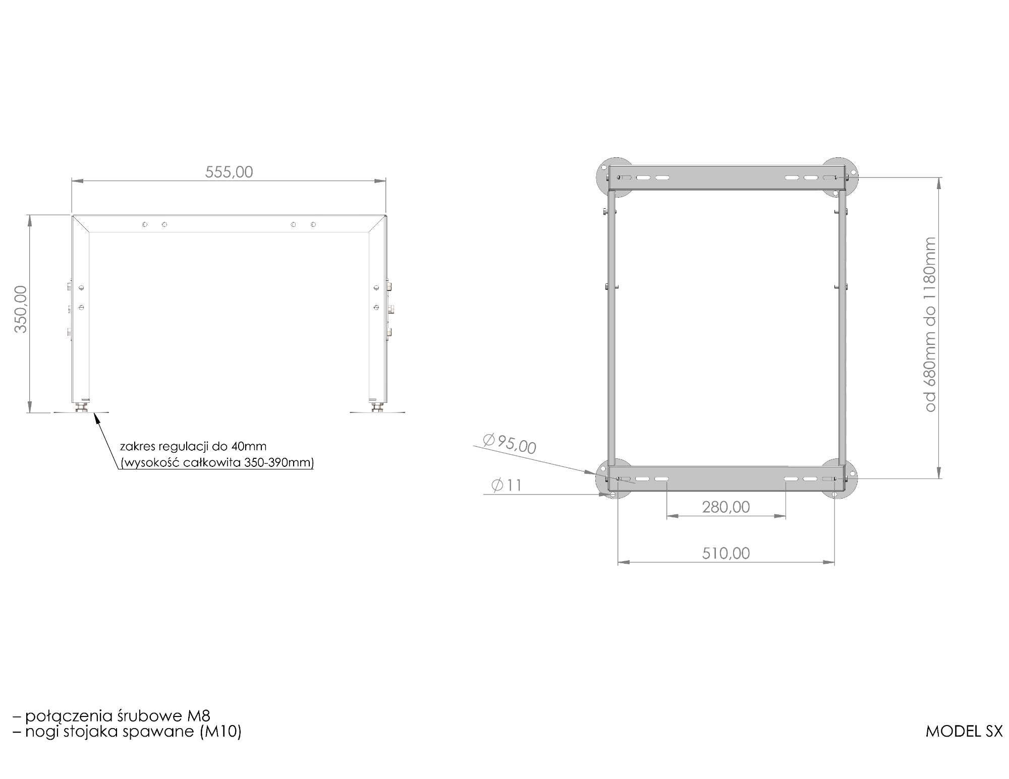 Stojak pod pompę ciepła model SX.II+ taca ociekowa 900mm