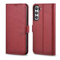 Etui Icarer Haitang Leather Wallet Case Do Samsung Galaxy S22 Czerwony