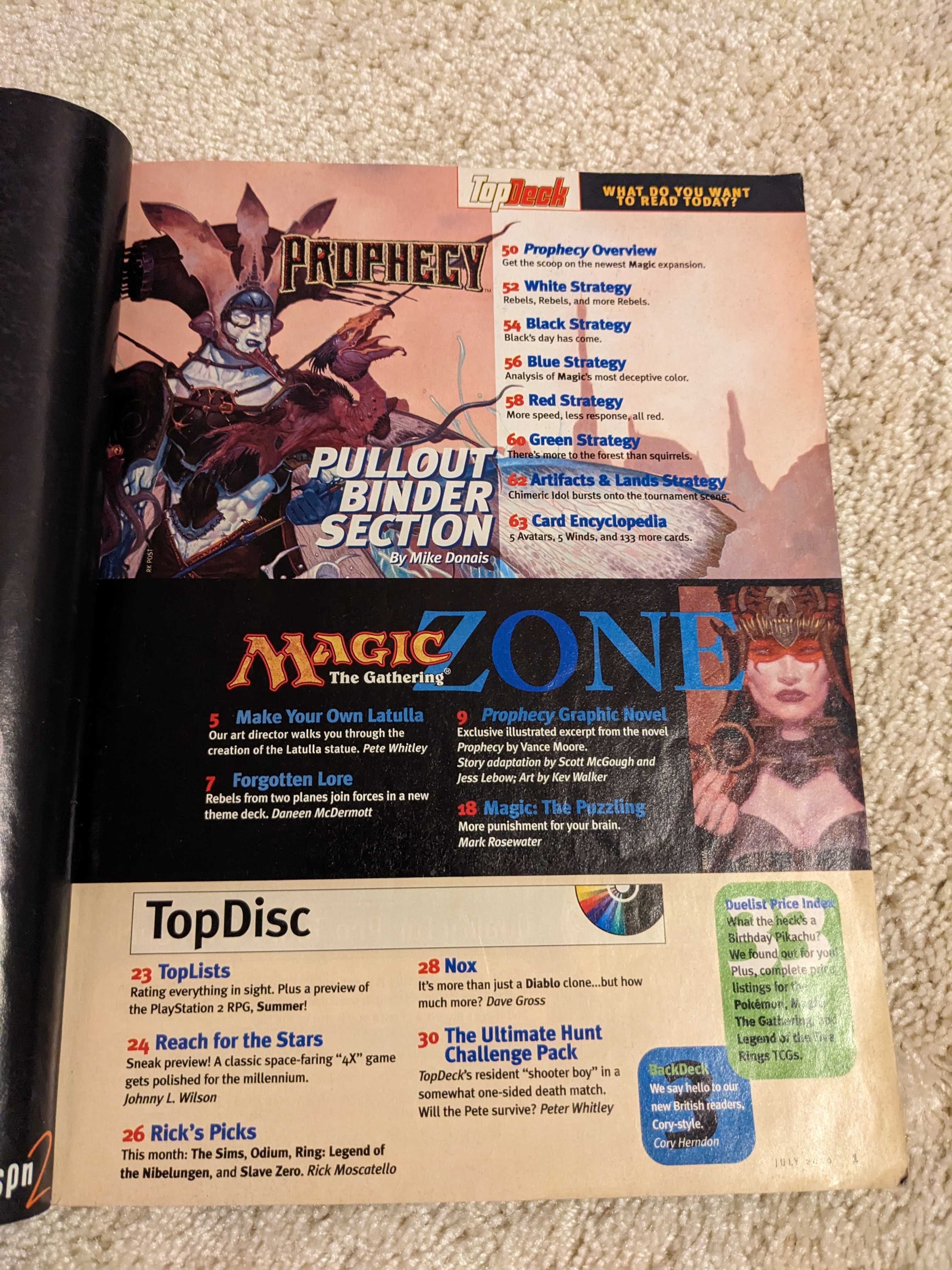 TopDeck July 2000 /  Volume 2 Issue 7 / Magic The Gathering / Prophecy