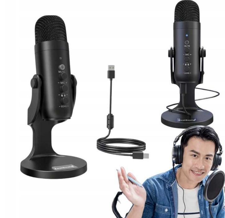 Mikrofon USB do gier nagrywania streamingu K66 czarny ZealSound