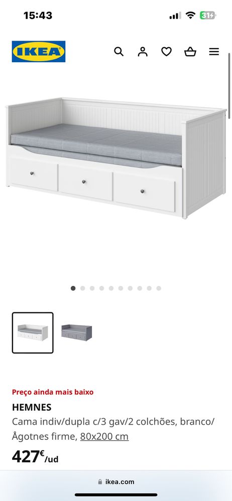 Cama IKEA HEMNES com 2 colchões