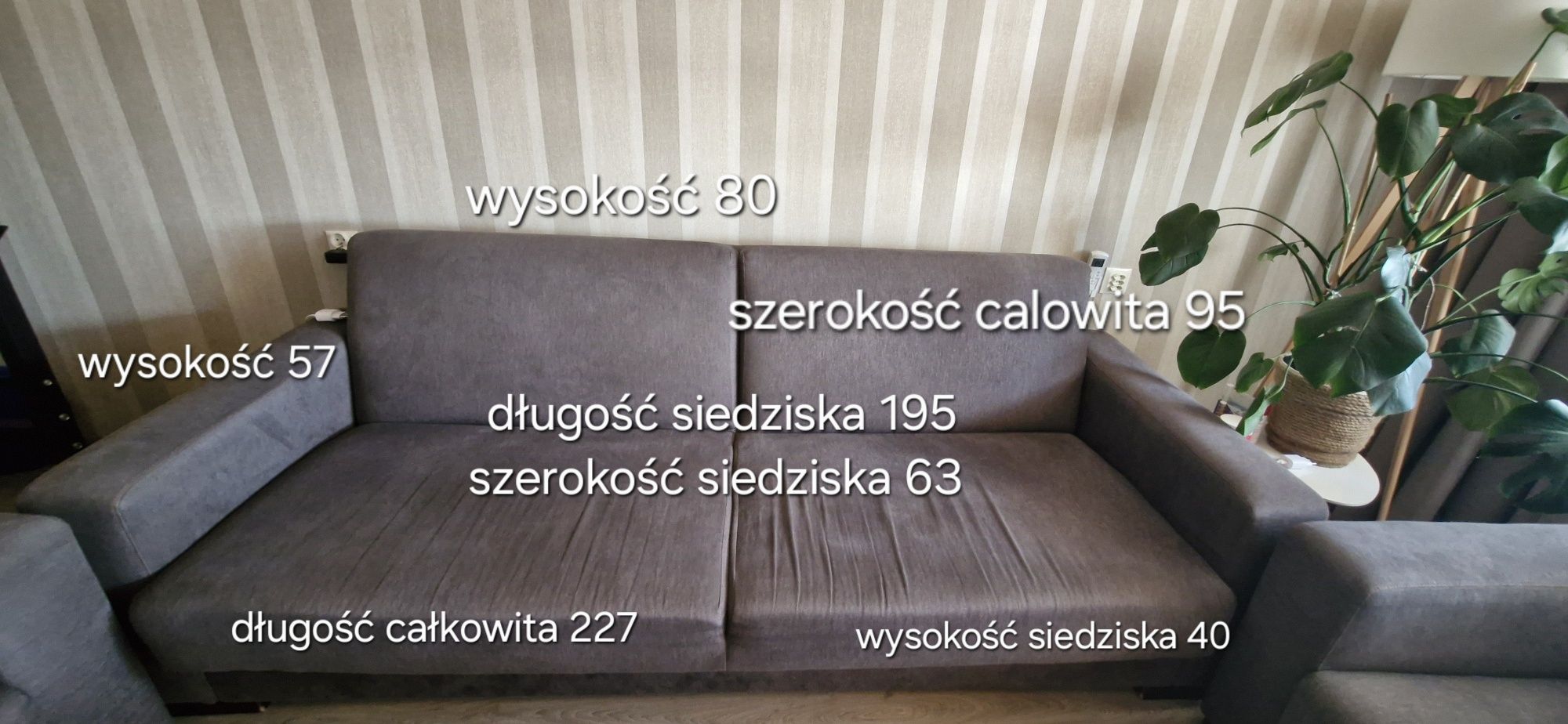 Zestaw Sofa wersalka i 2 fotele funkcja spania grafitowy szary