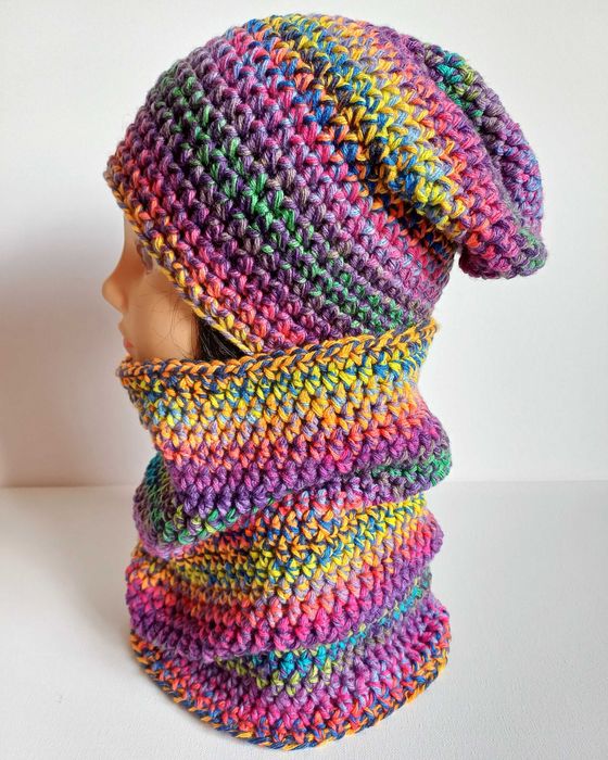 Kolorowy komplet czapka beanie z kominem