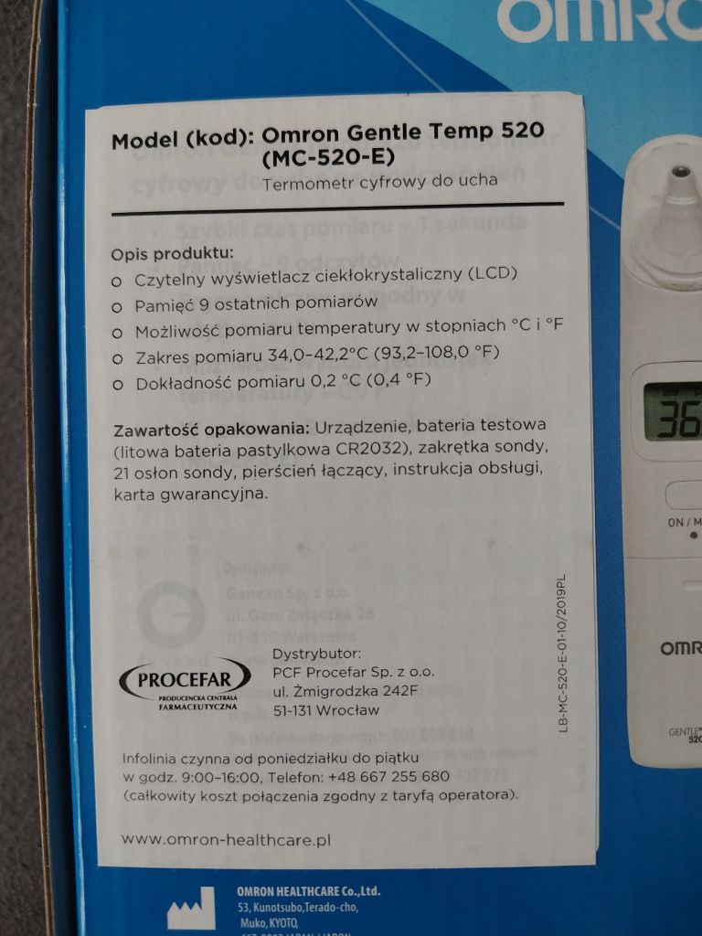 Termometr do ucha Omron Gentle Temp 520