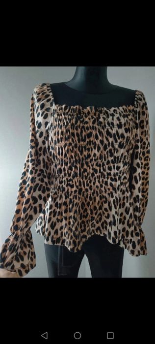 Bluzka z baskinką panterka cętki vintage boho romantic wyjściowa