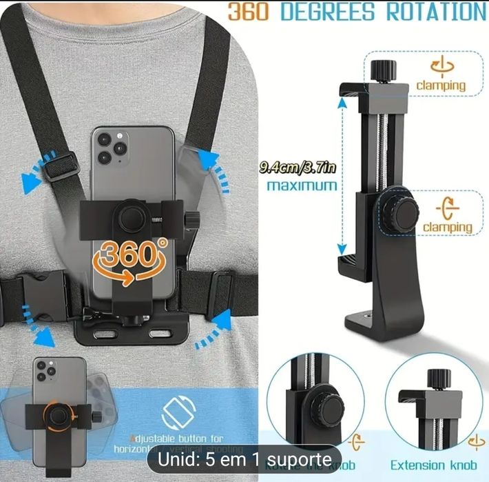 Suporte de peito para telemóvel ou câmara Novo