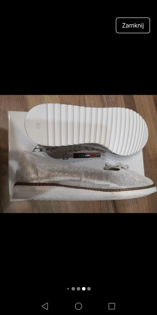 Skórzane buty damskie Alexio Giorgio srebrne espadryle baleriny