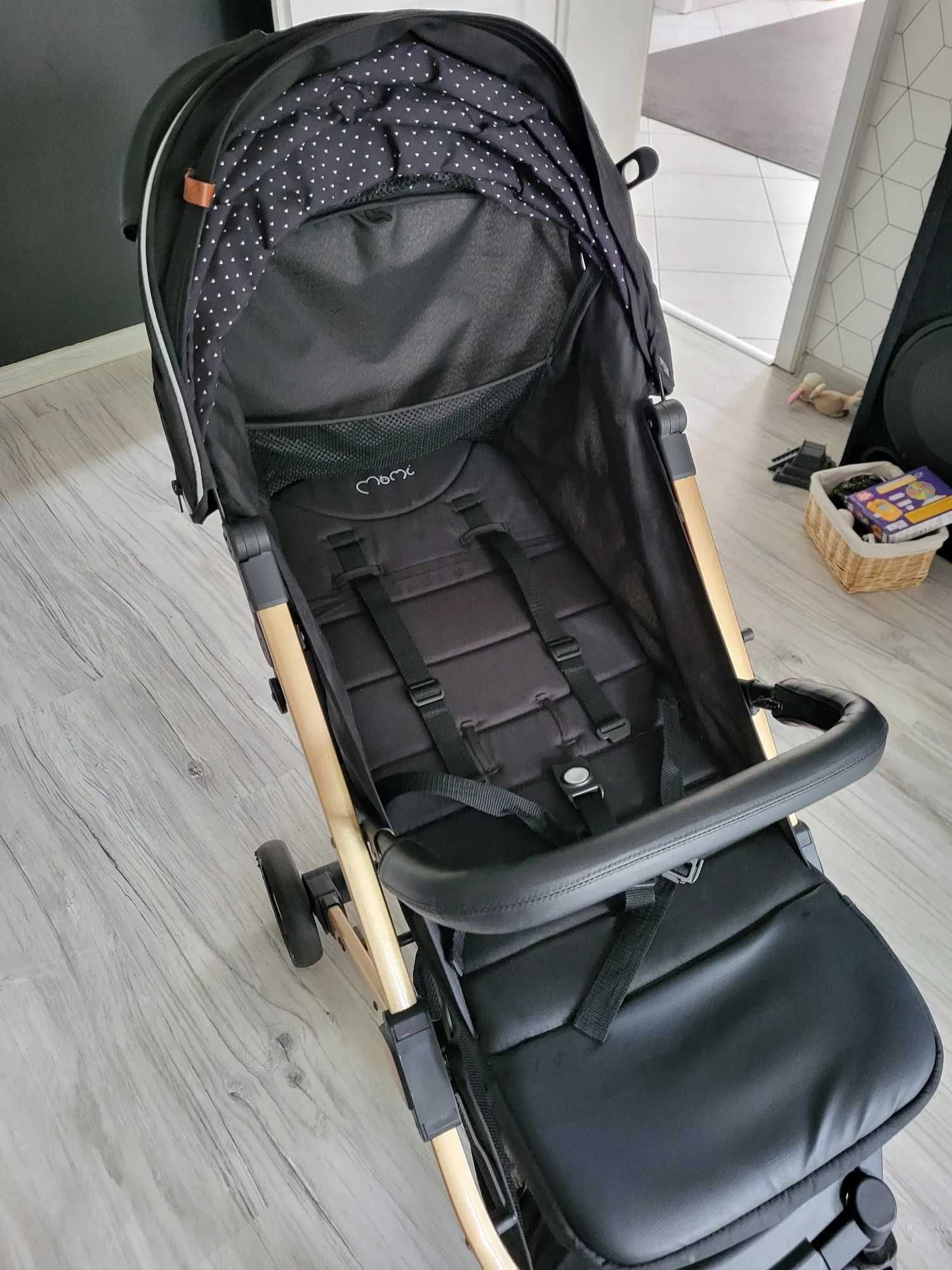 Wózek spacerowy MoMi Estelle GOLD czarny – kompaktowy i lekki
