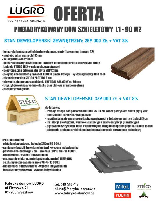 Dom Parterowy Prefabrykowany 90m2 L1 LUGRO, Nowoczesny i Funkcjonalny