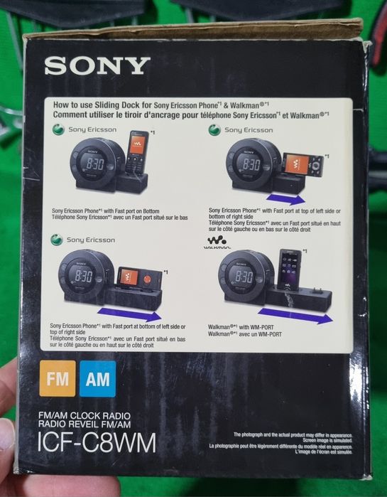 Rádio relógio novo Sony com suporte telemóvel