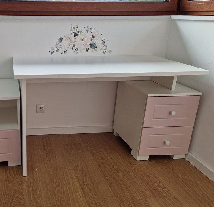 Meblik biurko + kontenerek Frame White Pink jasny róż białe