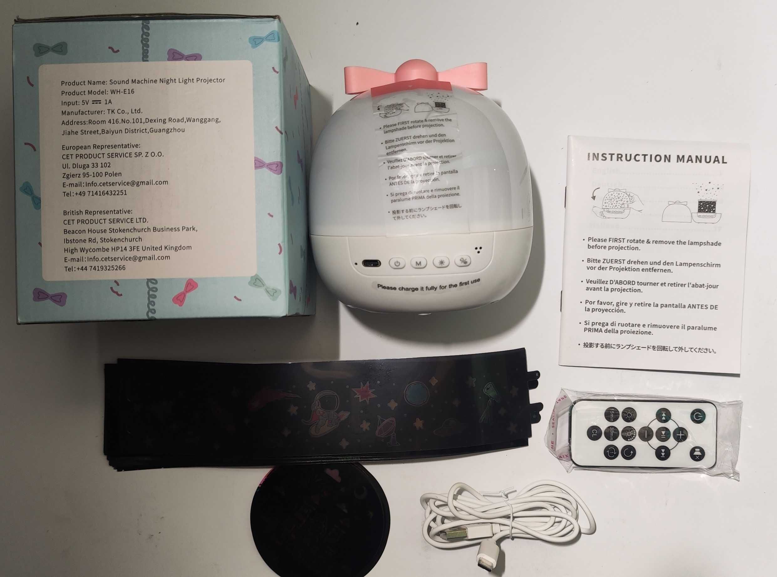Projektor Nocny LED z Lampką i Efektami Świetlnymi – WH-E16