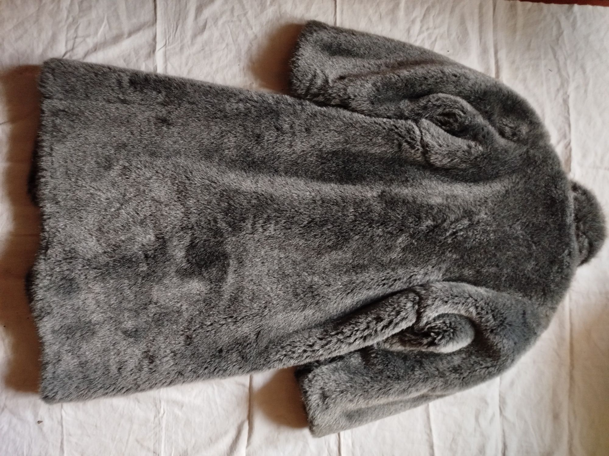 Пальто жіноче зимове міді сіре тепле шуба довга хутро m l xl 44 46