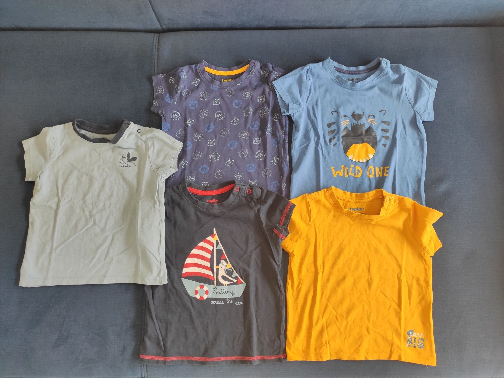 5 koszulek t-shirt chłopięcy Lupilu 86/92 kolorowe wesołe lato mix
