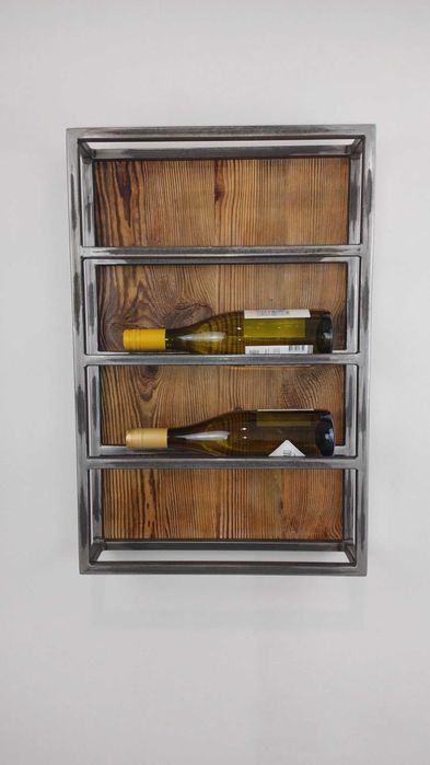 Stojak na wino ze starego drewna i stali –darmowa dostawa