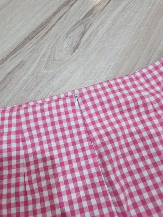 Spodniczka mini z rozcięciami, letnia spódniczka w kratkę, różowa