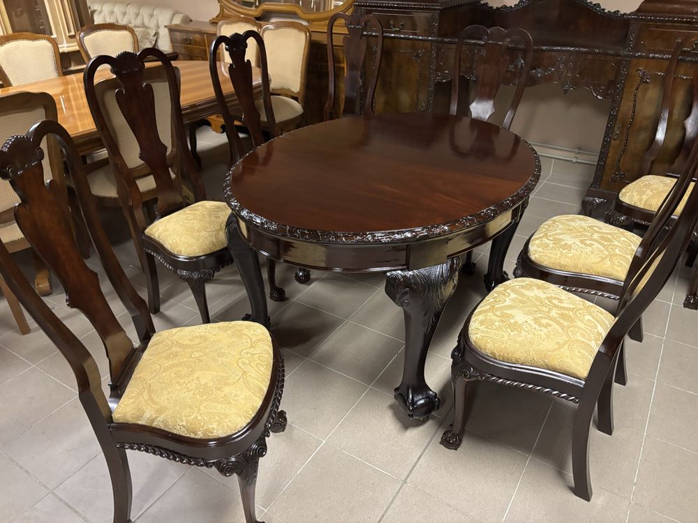 Stylowy Zestaw Mebli Stół 10 Krzeseł Komoda Chippendale Londyn odnowio