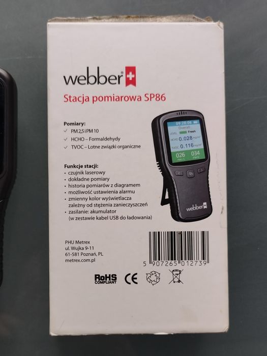 Webber sp86 miernik jakości powietrza HCHO TVOC PM 2,5 i PM 10