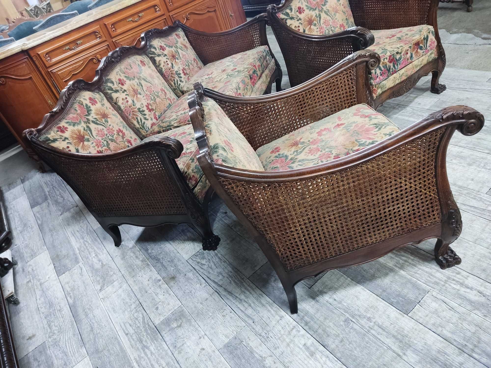 Komplet Wypoczynkowy W Stylu Chippendale / Kanapa + Fotele