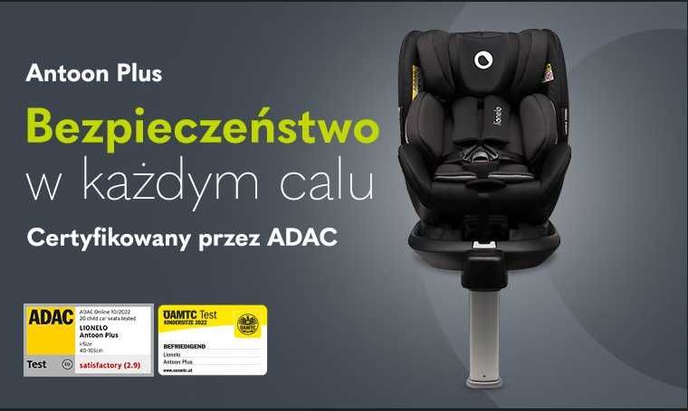 BEZPIECZNY Fotelik Samochodowy Lionelo Antoon RWF 4*ADAC 0-18kg