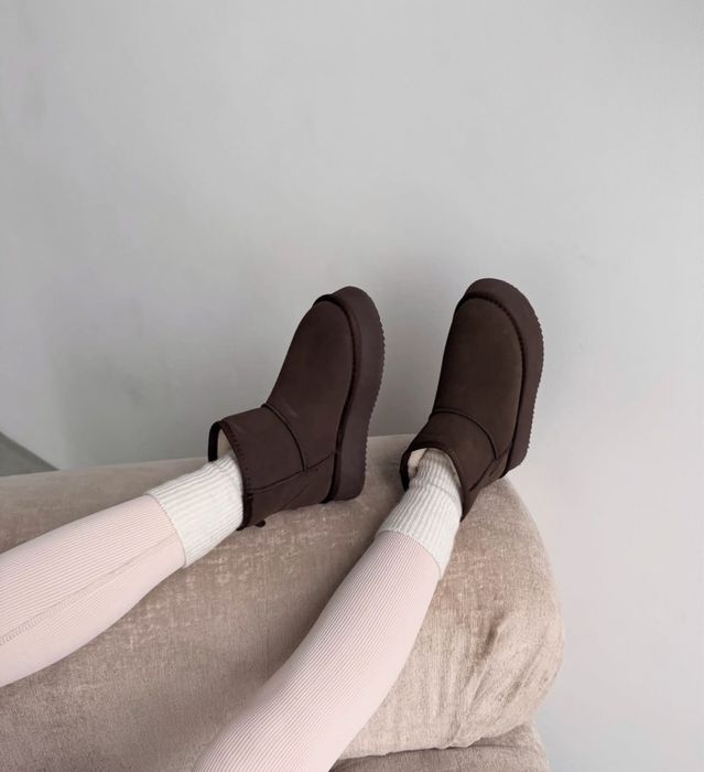 Натуральні уггі шоколад, сірі, кемел міні угги на високій підошві ugg