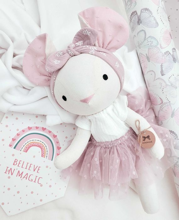 Lalka Myszka Tilda rękodzieło prezent chrzciny urodziny roczek 38cm