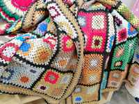 Manta/colcha artezanal crochet lã colorida 225x170cm - Impecável