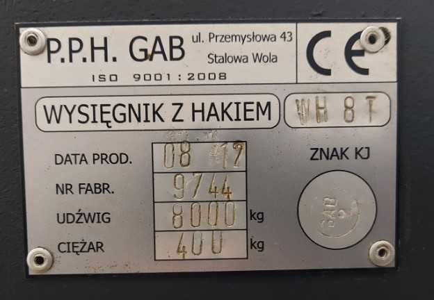 Wysięgnik z hakiem do wózka widłowego 8000 kg