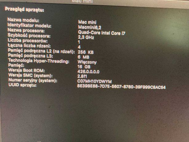 mac mini i7 2,3 GHz , 16 GB RAM , dysk 500 GB