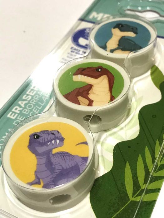 Gumka do ścierania mazania na ołówek 3szt dinozaur