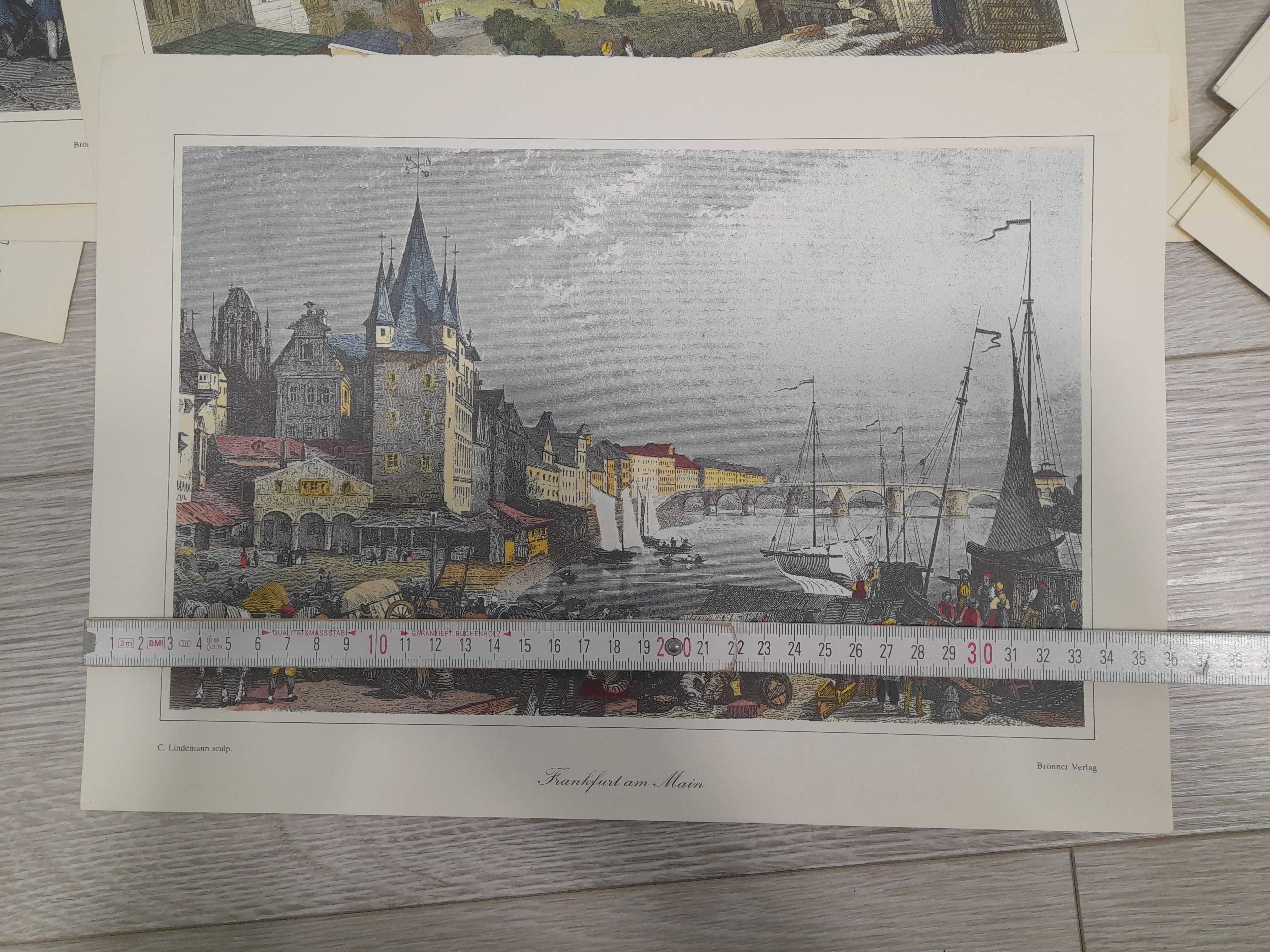 Zestaw 53 szt. Stare grafiki szkice miasta niemieckie i świata obrazA4