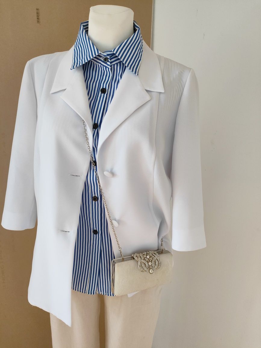 Biały elegancki żakiet marynarka Vintage M L