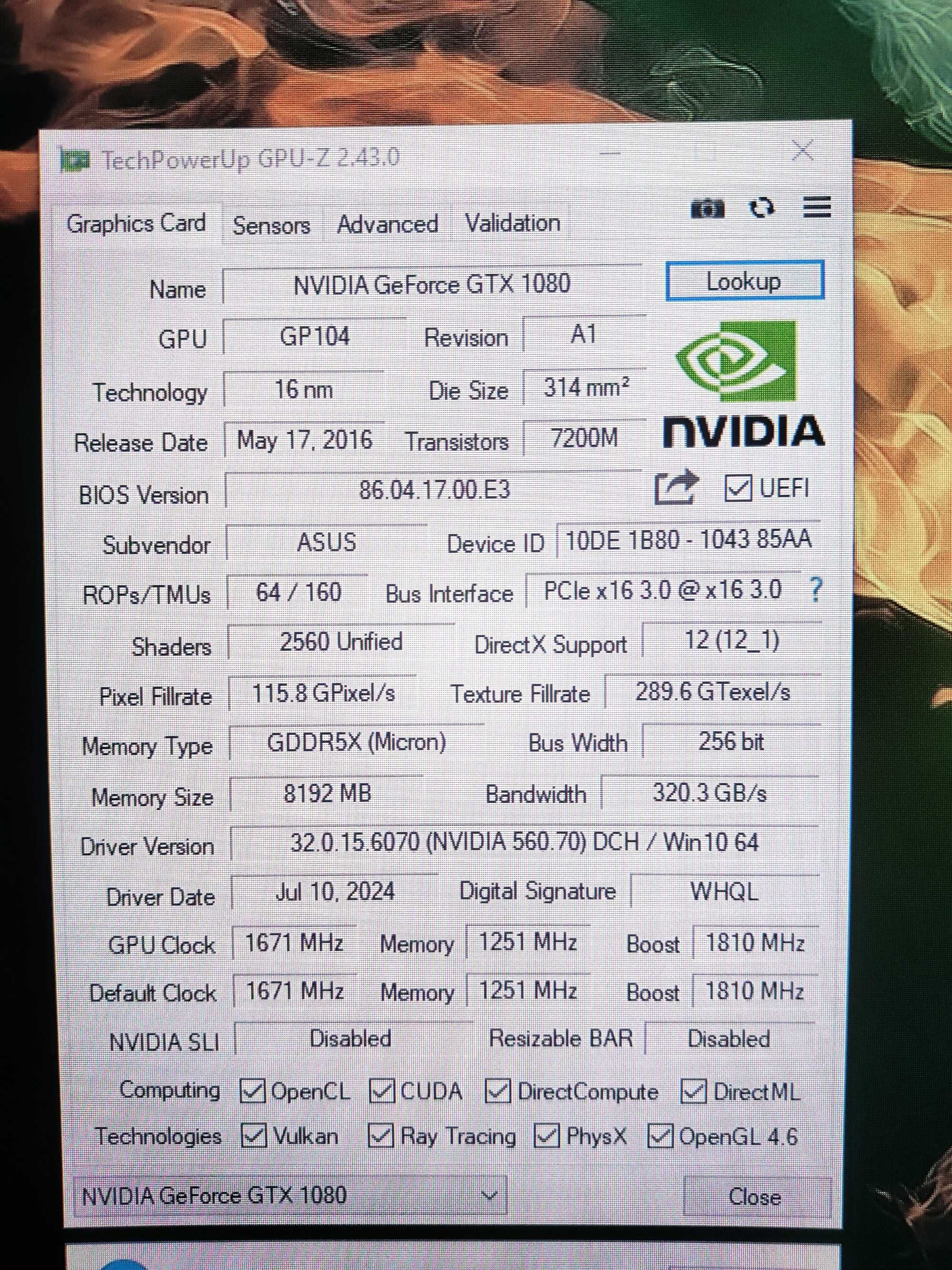 ASUS GTX 1080 8Gb 256bit Rog Strix