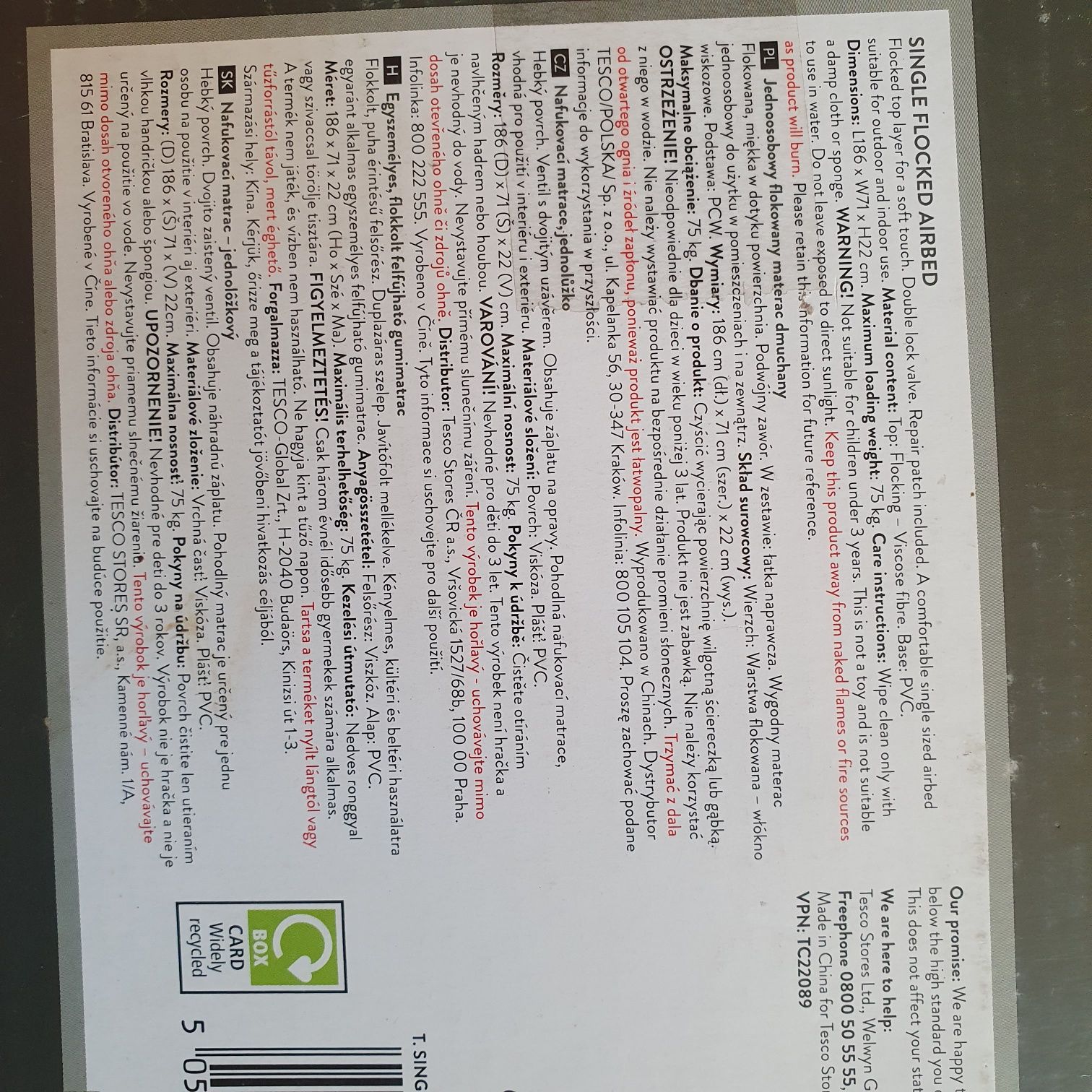 Materac jednoosobowy flokowany