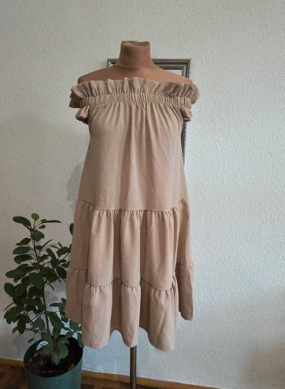 Nowa beżowa sukienka hiszpanka babydoll rozszerzana luźna boho 38 M