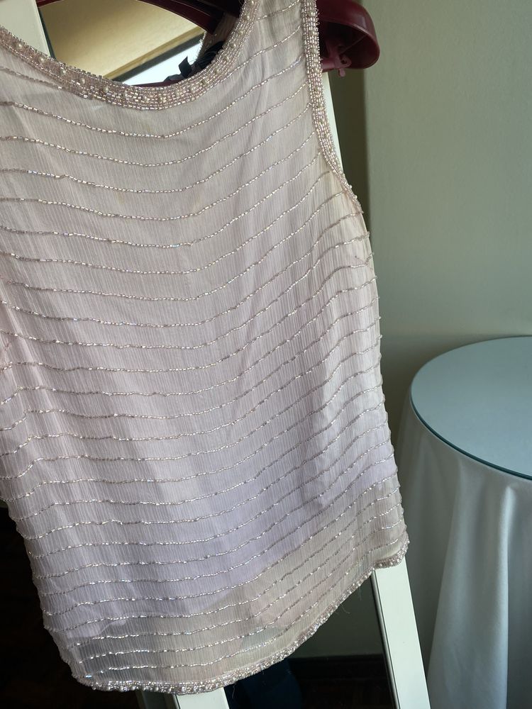 Top  Zara rosa com perolas e missangas