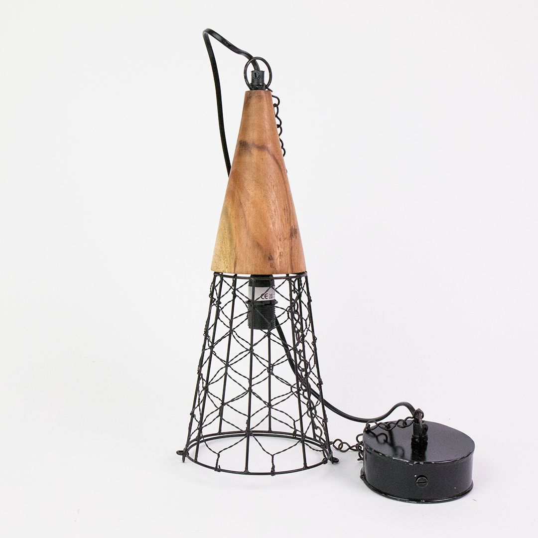 Lampa wisząca druciana z drewnem