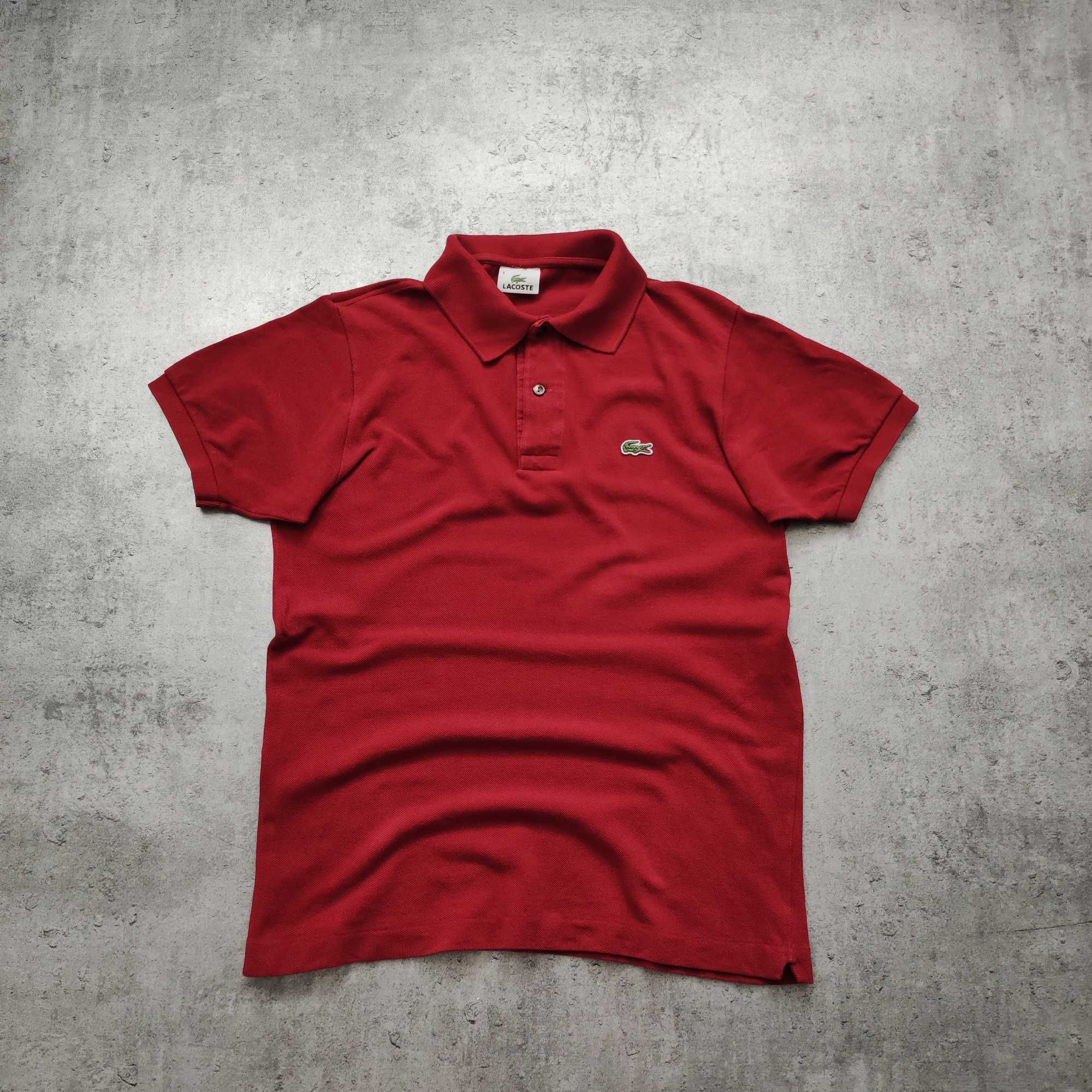 MĘSKA Koszulka Bawełna Elegancka Haft Logo Bordowa Lacoste France